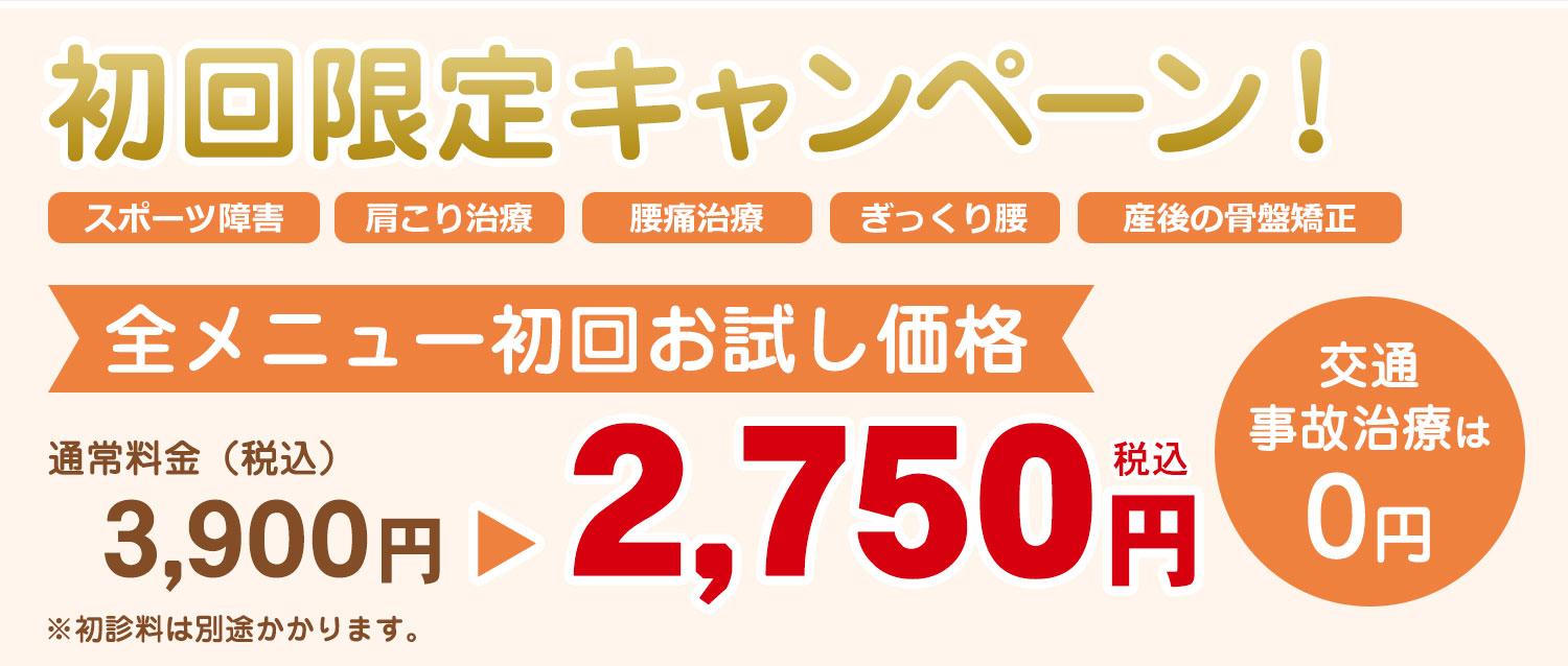整骨キャンペーン初回お試し施術料金割引